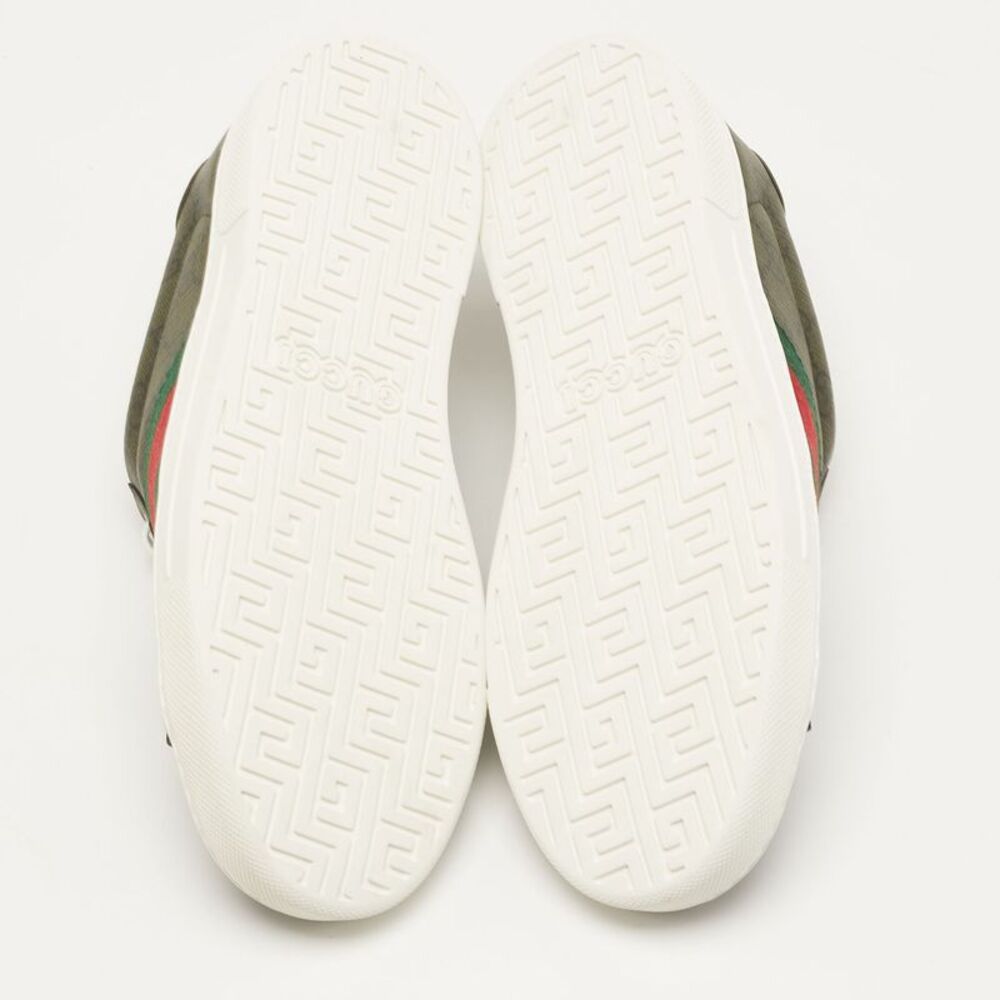 Gucci Ace Gg Supreme Size 40 Dark Green Coated Canvas And Leather Web Low Top - Picture 6 of 7
